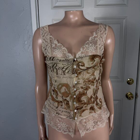 Vintage Y2k Per Se top Shirt 2 Tank Lace Sheer Floral Top Blouse Button SS29 - Picture 1 of 5